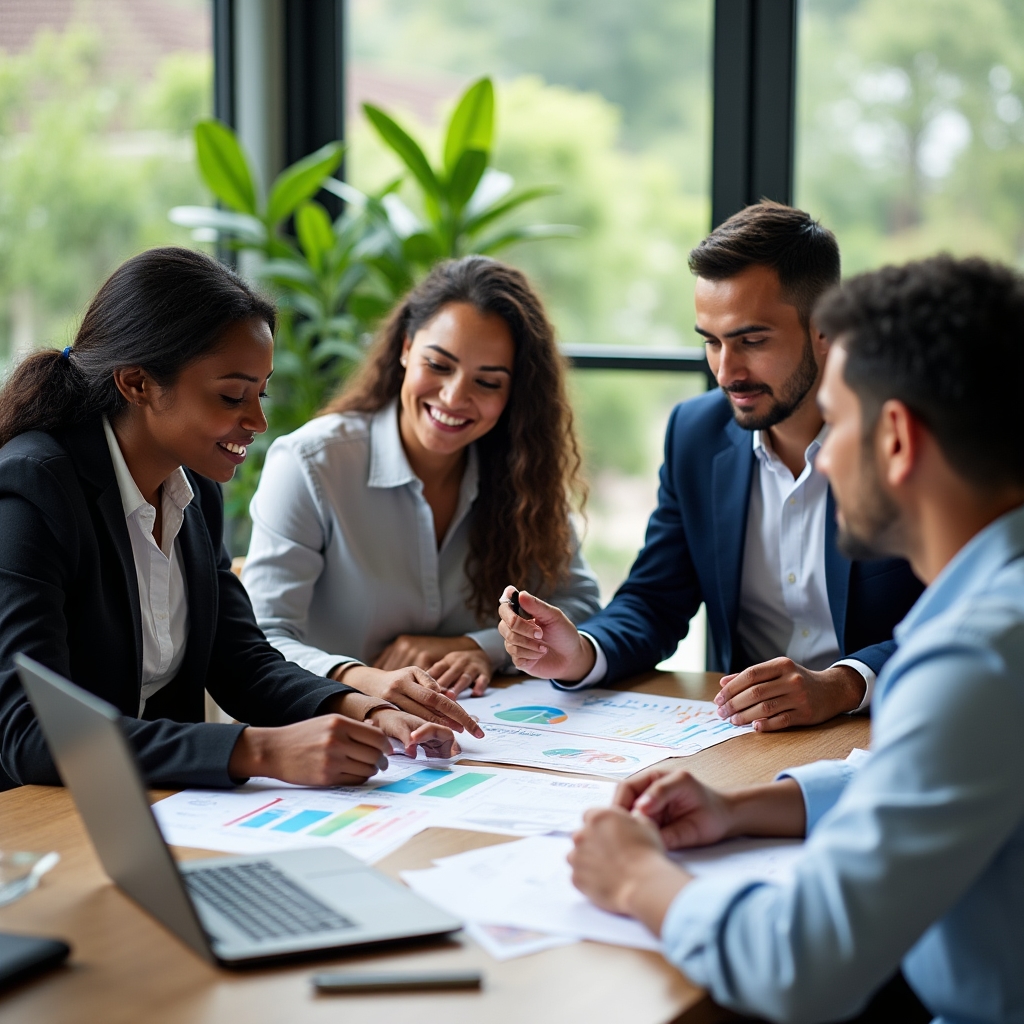 Profesionales costarricenses en reunión de trabajo discutiendo programa de educación financiera
